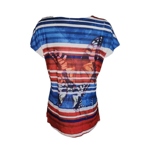 One World Womens 1X Red White Blue American Flag 4th of July Beaded Butterfly - Picture 3 of 7